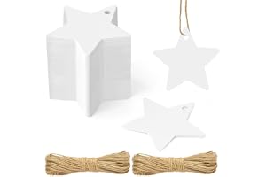 Flintronic presentetiketter, 120 stycken kraftpapper stjärnetiketter, 6 * 6 cm med 20M jutegarn, för bröllop, födelsedagar, a