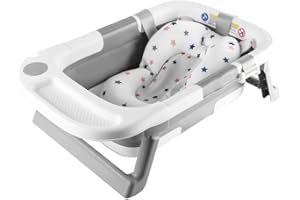 simpa Foldable & Collapsible Baby Bath Tub with Support Cushion – Portable, Non-Slip, Temperature-Sensitive Plug for Newborns to 3 Years