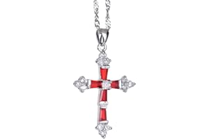 RIZILIA Croce Pendente con 18" Catena & Trapezoid Cut CZ [5 Colori Disponibili] in Placcato in Oro Bianco, Semplice Ed Elegante Moderno