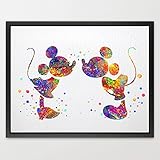 Dignovel Studios A4 Mickey and Minnie Disney watercolour Art Print Wall Art Poster Girl Room Decor Art Wall Hanging Kids watercolour Art Birthday Wedding Gift N043-Unframed