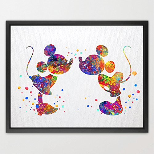 Dignovel Studios A3 Mickey and Minnie Disney watercolour Art Print Wall Art Poster Girl Room Decor Art Wall Hanging Kids watercolour Art Birthday Wedding Gift N043-Unframed