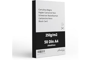 ANHELUS PAPER & DECO 50 Cartoncino Nero A4-250gr/m2 - Confezione di 50 cartoncini neri 210x297mm - Cartoncino di alta qualità satinato nero intenso - Artigianato - scrapbooking