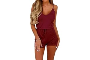 Onsoyours Combinaisons Et Combishorts Femme Couleur Unie Débardeur Bretelles Bodysuit Chic Col en V Combinaison Élégante La Mode Short Spaghetti Jumpsuit Casual