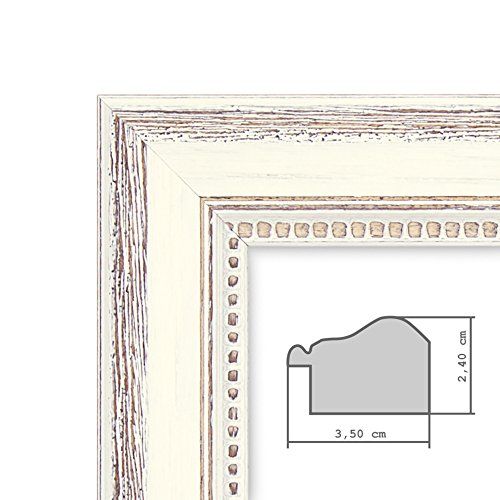 Bilderrahmen Shabby-Chic Landhaus-Stil Weiss 13×18 cm Massivholz mit Glasscheibe und Zubehör / Fotorahmen - 5