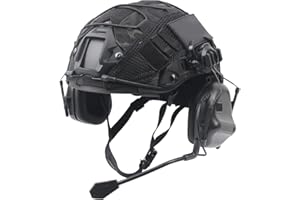 Labzaa Taktik Fast Helm Kombiniert, Airsoft Helm mit Militär Headset und Multicam-Helmbezug Paintball Schutz Ausrüstung für Airsoft Paintball CS Game Black Schwarz L