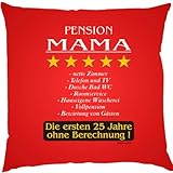Muttertag Kuschelkissen mit Füllung: Pension Mama..., Farbe: Rot, Ideal als Muttertags-Geschenk Sofa-Kissen auch zur Deko