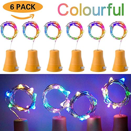 Preisvergleich Produktbild Wokee 6pcs LED Flaschen Licht Solarbetriebene 10 LED Nachtfee Wasserdichte Bunte Weinflasche Lichter Kork Flasche Lichterkette Flaschenbeleuchtung Kupferdraht Licht Sternenlicht