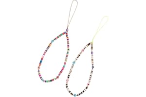 Sibba Lot de 2 breloques pour téléphone portable Chaîne de téléphone perles d'argile arcenciel Cordon téléphone portable Porteclés avec motif mauvais œil Dragonne poignet femme fille