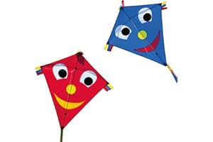 CIM Cometas - Happy Eddy [2er Set] - Happy Eddy Rot und Blau- por niños con Edad a Partir de 3 años - 65x72cm - Cordón y Cola de la Cometa incluidos