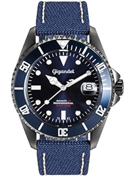 Gigandet Automatik Herren-Armbanduhr Sea Ground Taucheruhr Uhr Datum Analog Ledertextilarmband Blau G2-022