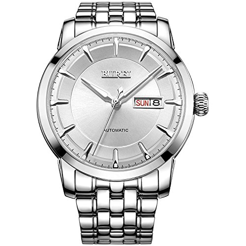BUREI Herren Armbanduhr Mechanische Uhren Datumsanzeige silbern Uhr Grund Zifferblatt Edelstahl Uhr BUREI Herren Armbanduhr Mechanische Uhren Datumsanzeige silbern Uhr Grund Zifferblatt Edelstahl Uhr