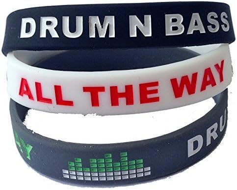 (3 Pack (Black/White/Grey) DRUM N BASS WRISTBAND S – dnb jungle bracelet rave clubwear fashion outfit uv old skool dj mc dance wear 100% Silicone m