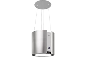 Klarstein Skyfall Smart - Cappa a Isola, Controllo Manuale o per App, 45 x 42 cm (ØxL), Sospesa, Ricircolo/Scarico, 3 Livelli, 402 m³/h, 200 W, Luce LED, Classe Energetica C, Argento