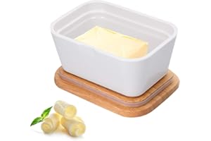 CANYITA Beurrier, Beurrier Imitation Porcelaine Avec Couvercle En Bambou Joint En Silicone Grand,RéCipient à Beurre Pour 250G Table Beurre