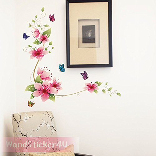 Wandsticker4U- Wandtattoo „Blumenranke Romantik“ mit Schmetterlingen | Effektbild: 62x64cm | Wandaufkleber Blumen Fenstersticker Sticker Deko für Badezimmer, Bad, Wohnzimmer, Küche, Fliesen, Schrank - 5