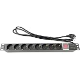 SilexFiber I Professional 8 Socket Rack Power Strip 19" | Aluminium PDU with Safety Switch | 8 Schuko Outlets (16A/3500W) | 1