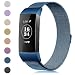 Produktbild Gogoings Armband Kompatibel mit Fitbit Charge 3 - Ersatzarmband Metall für Damen Herren Milanese Edelstahl Metallarmband mit Einzigartiger Magnetverriegelung für Fitbit Charge3 Band (Blau, S)