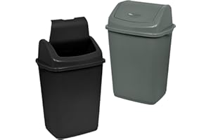 DANIEL JAMES HOUSEWARES Daniel James 30 Litre Swing Bin - 30l Waste Recycling Bin with Swing Flip Top Lid - Durable Plastic Rubbish Bin for Kitchen, Bathroom, Bedroom & Office - Black Dustbin, 30 Litre