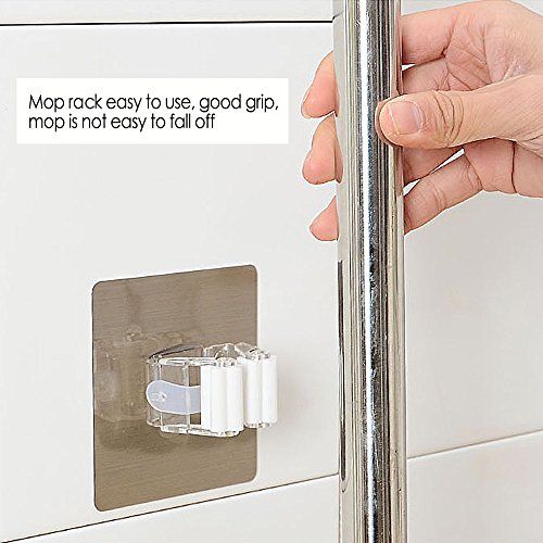 EgoEra® Mophalter Rack Organizer, Regenschirm Besenhalter Besenhalterung Tür Wand Ohne Bohren mit Clip - 2