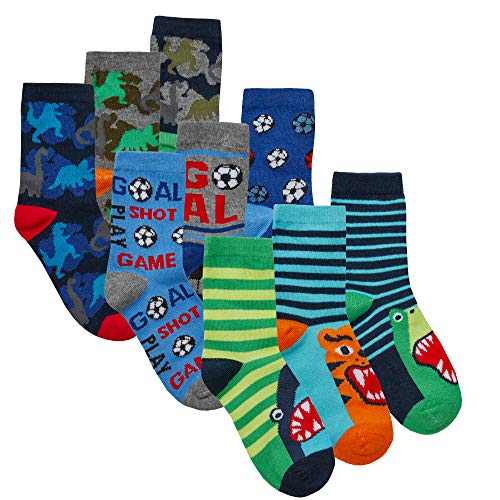 9 Pairs Boys Novelty Cotton Rich Socks Dinosaurs Space Stars Monster Skulls New