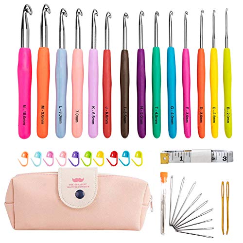 Libershine Aiguilles à Crochet. Crochets en Aluminium Tricot Outils Multicolore et 14 Taille 2-10 mm Accessoires à Poignée Ergonomique. Choix Ultime et Cadeau Parfait!