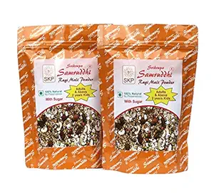 Samruddhi Ragi Malt with Sugar- For Adults and Above 2 year Kids, Pack of 2 (500gm+ 500gm). Nutritious combination of cereals, millet , nuts & pulses for all age groups Above 2 Years. Prepared by 20 ROASTED & POPPED ingredients having high nutritional value.