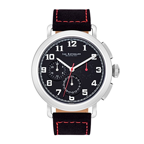 Joh. Rothmann Ragnar Herrenuhr Multifunktionsuhr Edelstahl silber/schwarz 5 ATM Przisions-Quarzwerk Datum Lederarmband schwarz - Quarzuhr Echtleder-Armband Armband-Uhr analog Joh. Rothmann Ragnar Herrenuhr Multifunktionsuhr Edelstahl silber/schwarz 5 ATM Przisions-Quarzwerk Datum Lederarmband schwarz - Quarzuhr Echtleder-Armband Armband-Uhr analog