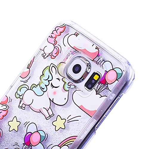 Samsung S6 Funda Bling Arena Movediza Lentejuelas Carcasa   We Love Case L  quido Funda para Samsung Galaxy S6 Glitter Estrellas Lentejuela Arenas Movedizas Carcasa PC Casco de Pl  stico Duro Cascara Sparkle Brillar Claro Cristal Caso Bumper Case Cover Moda Tapa Transparente Cubierta Caja de Protecci  n Resistente a Ara  azos Choque Absorci  n - Dise  o Dibujo Unicornio Unicorn Plata