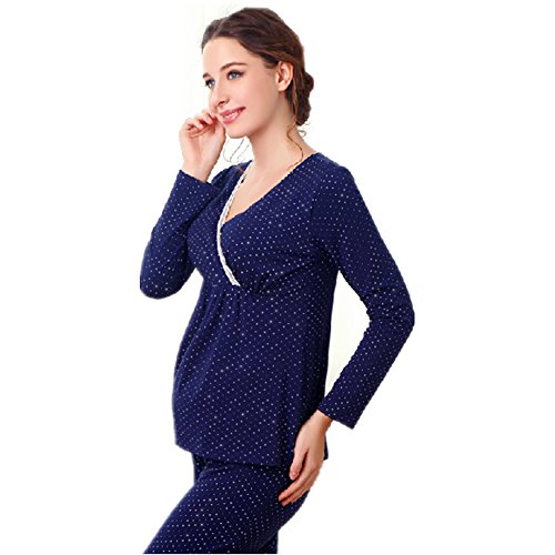 Aimeart Women's Cotton V-Necked Maternity & Nursing Pajamas Set, navy, (UK)6-(CN)M