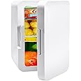 ROSEBIBI Mini Portable Compact Personal Fridge Cools & Heats, 8 Liter Capacity Chills Twelve 12 oz Cans, 100% Freon-Free & Eco Friendly, Includes Plugs for Home Outlet & 12V Car Charger, White
