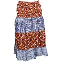Mogul Interior Women's Skirt Patchwork Unique Printed Upcycled Sari Tube Dress 2 in 1 S/M Blue