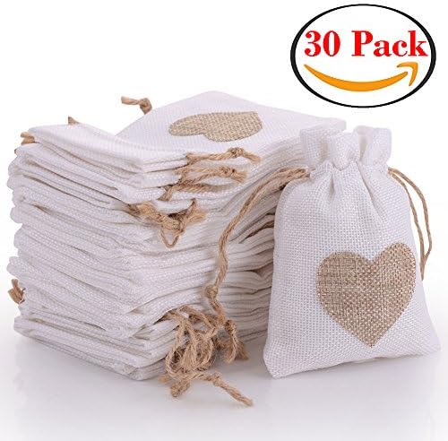 30pcs Burlap Bags Jewelry Pouches with Drawstring, Resusable Gift Bag Jute Hessian Linen Goodie Bag Packing Storage for Wedding Party Bridal Shower Birthday Christmas DIY Craft Favor, 5 x 4 Inch DIKETE®