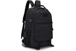 VINBAGGE Molle plecak taktyczny na motocykl, turystyczny, outdoorowy, wodoszczelny, 35 l / 40 l, plecak na polowanie, plecak szkolny, ze złączem USB, dla chłopców, mężczyzn i kobiet, czarny, 35-40 l-czarny, 35-40L, Plecak