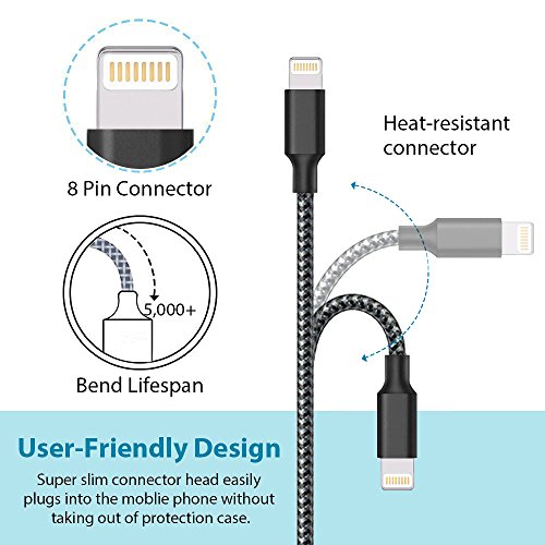 Cable Lightning ONSON 4-Pack 1M 2M 3M Cable iPhone de Carga Lightning a USB Cable Cargador iPhone de Nylon para Apple iPhone 8   8 Plus   7   7 Plus   6S   6   5   5S   SE  iPad Pro   Air   Mini