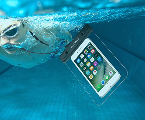 MoKo Wasserdichte Hülle Tasche Beachbag mit Halsband für iPhone 7 6 5SE 6S 7 Plus, Samsung Galaxy S7 Edge S6 S7 J5 A5, 4-5.7 Zoll Smartphone, Schutzhülle für Strand, Wandern, Outdoor – IPX8, Transparent - 7