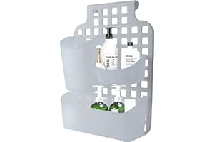 BLUE CANYON Cabinet Door Organiser Single Basket Plastic, No Drill Plastic Bathroom Shelf, Non-Rusting Storage Shelves, Shower Accessory for Bathroom Organisation Shelf, Shower Basket Organizer (White/Clear)