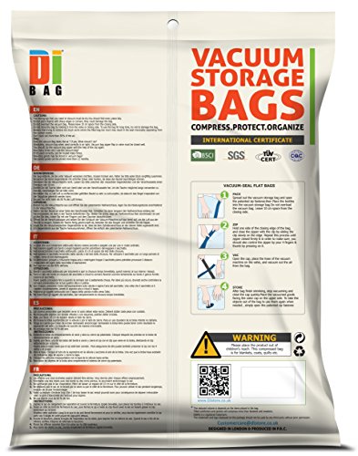 DIBAG ® 6er Pack Platzsparer Vakuum-Kleiderbeutel 130 x 90 cm. Verbesserte Version 2016 - 2