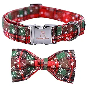 Lionheart glory Christmas Plaid Dog Collar Adjustable Soft Dog Collar with Bowtie, Pet Gift Dog Collars Bow for Small Medium Large Dogs