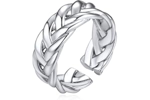 Silvora Bague Ouverte Argent 925 Femme Anneau Reglable [Chaîne Cubaine/Martelé/Architecture/DNA/LGBT] Argenté Doré Or Bijoux Cadeau Mariage Saint Valentin Anniversaire