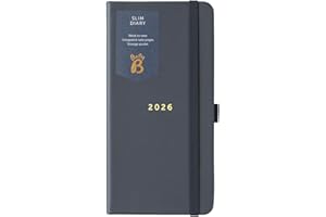 Busy B 2026 Slim Weekly Planner Diary with Charcoal Faux Leather Cover - Compact Design Pocket Diary, Week to View Layout, Notes Pages & Storage Pocket - Handbag-Sized Journal for Organisation
