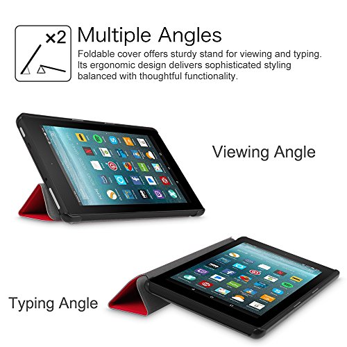 Fintie Hülle für Amazon Fire 7 Tablet (7-Zoll, 7. Generation – 2017) – Slim Cover Lightweight Schutzhülle Tasche mit Standfunktion und Auto Schlaf / Wach Funktion und Auto Schlaf / Wach Funktion, Rot - 8