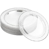 MATANA 20 Clear Hard Plastic Plates with Silver Edge, 26 cm - Elegant, Sturdy and Reusable - Weddings, Birthdays, Barbecues,