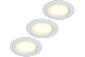 HCFEI Lot de 3 spots LED encastrables ultra plats pour meubles - DC12 V - 3W - Découpe du trou : 55mm - Avec câble de 2m - IP44 - Pour armoires à miroir, vitrines, meubles et armoires (blanc 3000 K)