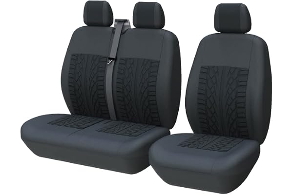 TOYOUN Housses de Sieges Universelles, Housse Couverture Couvre Sieges pour Camion Camionnette Van Bus pour conducteur et Passager 2 + 1, Housses de siège Avant Simple et Double, Impression 3D, Noir