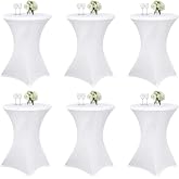 Teruntrue Pack of 6 80 x 110 cm White Cocktail Spandex Elastic Round Tablecloth Cocktail Square Corners Equipped with High Gr