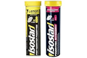‎ISOSTAD Isostar Powertabs isotonisches Getränk – Sportdrink für intensives Training – kalorienreduzierter Iso Drink – Cranberry + Zitrone, 2 Tuben (2x10 Tabs)