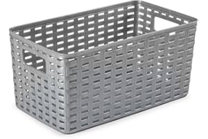 CABLEPELADO Cesta de Almacenamiento Organizador, Cesta de Almacenaje Multiuso, Caja Organizadora, Cesta de baño, 38 cm largo x 19 cm alto x 28 cm fondo, Capacidad 18 litros, Rattan, Gris