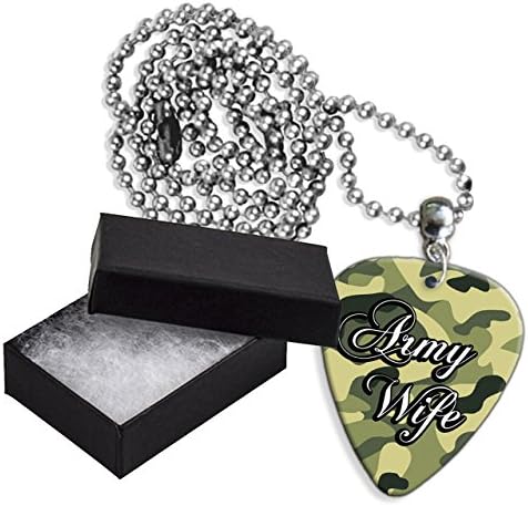 Army Wife Camouflage Camo Military Boxed Metal Guitar Pick Necklace (GD)