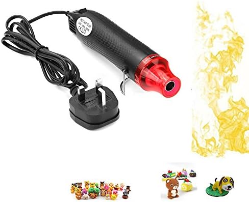 Mini Heat Gun,Worsendy Heat Gun For Crafts,Handheld Electric Mini Heat Gun Kit Hot Air Shrink Gun DIY Electric Nozzle 300W UK Plug for Embossing, Drying Paint Polymer Clay and other craft applications (Black)