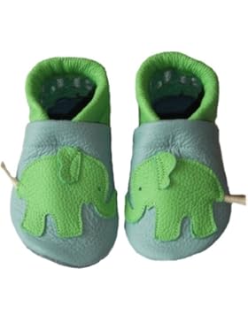 JANAs Krabbelschuhe, Unisex-Kinder, Motiv Elefant , hellblau, apfelgrün
